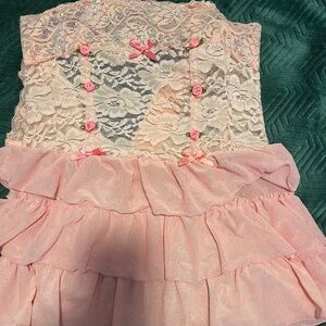 Pink ruffle silver lace babydoll corset top